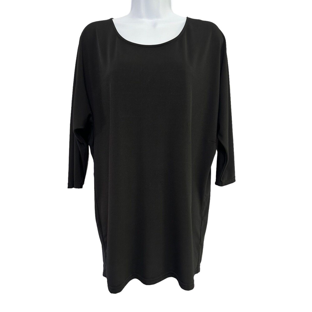 41 Hawthorn Womens Black 3/4 Sleeve Exposed Zipper Top Size S Scoop Neck Shirt